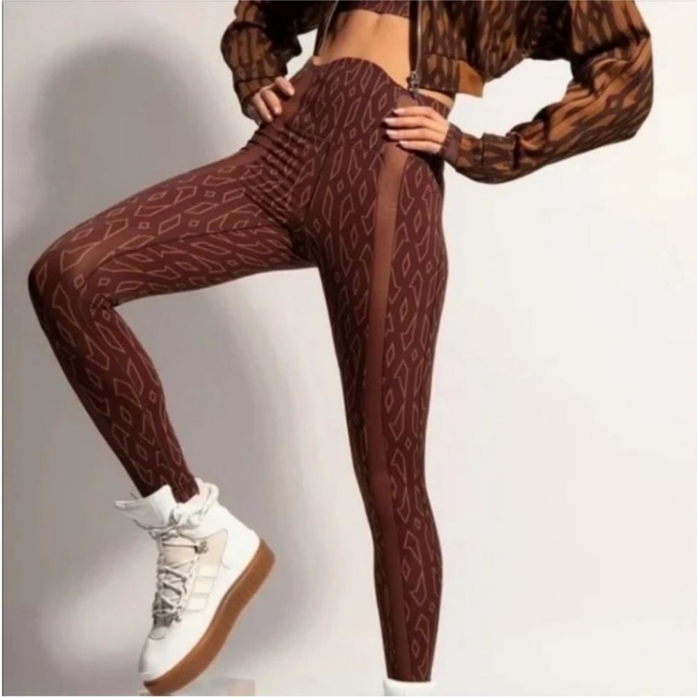 Adidas x Ivy Park Icy Park Monogram Sheer Panel Tights in Wild Brown